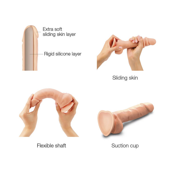 Strap-on-Me Sliding Skin Dual Density Silicone Suction Cup Realistic Dildo - XL Vanilla